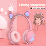 LED Cat Ear Paw Bluetooth Headphones